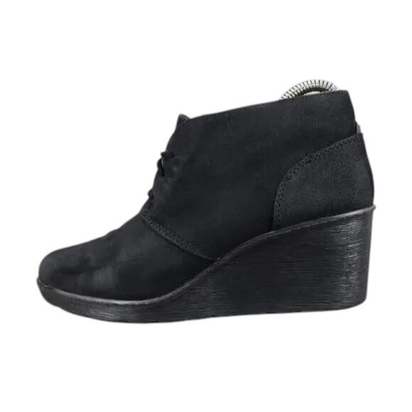 Clarks Shoes Women 7.5 Bootie Wedge Fashion Comfort Leather Classic Chukka Black - Picture 3 of 12
